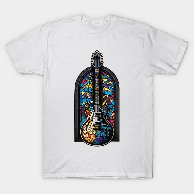 Vintage Stained Glass Guitar Gifts Guitarist Concert Guitar T-Shirt by KsuAnn